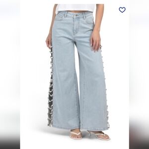 🔥🔥Torn by Ronny Kobo Dalia Hi Rise Jeans Open Side Rhinestone Details NWT